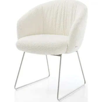 Jídelní židle DELIFE Jídelní židle Caja-Flex s područkami bouclé bílá tenká podnož nerezová ocel taštičkové pružiny
