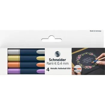 SCHNEIDER Metalická sada rollerball Paint-It 050, 4 různé barvy, 0,4 mm, SCHNEIDER ML05011501 274491