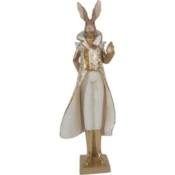 Bílo-zlatá dekorace zaječí pán - 11*8*33 cm