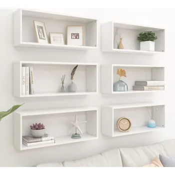 police Nástěnné obdélníkové police 6 ks bílé 60 x 15 x 23 cm kompozit - 8720286595534