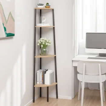 police 4patrová rohová police světle hnědá a černá 45,5 x 31,5 x 150 cm - 8720286563458