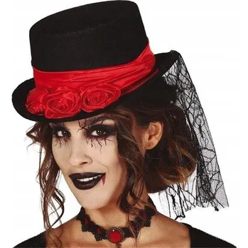 Klobouk Cylinder s welonem, černý, upírský klobouk 57 cm