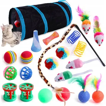 Hračka pro kočku SADA HRAČEK PRO KOČKY MYŠKY UDICE TUNEL MÍČKY 22 DÍLŮ