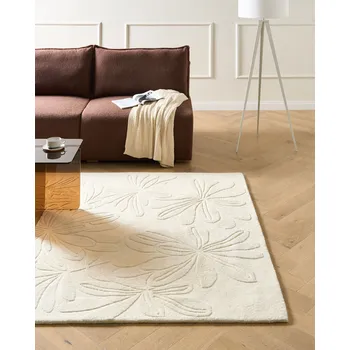 Bytový textil Koberec světle béžový vlna 200 x 300 cm obdélníkový tvar květinový vzor moderní styl obývací pokoj Beliani