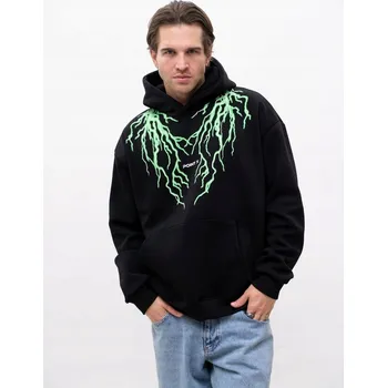 Pánská mikina MIKINA S KAPUCÍ OVERSIZE PÁNSKÁ Černá SVÍTÍCÍ VE TMĚ Fluo Point X M