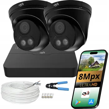 Bezpečnostní kamera Sada monitoringu: 2 černé kopulovité IP PoE kamery 8 Mpx 4K Dual Light DVS