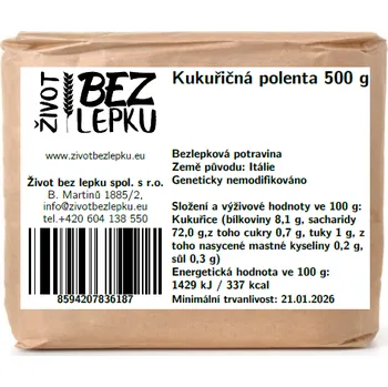 Přisada na vaření a pečení Život bez lepku Kukuřičná polenta instantní 500 g