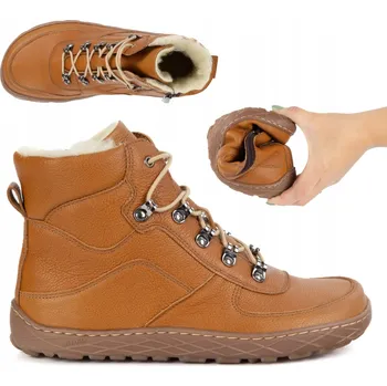 Dámská zimní obuv Dámské barefoot zimní boty kožené, zateplené vlnou, na zip, rezavé 1292 42