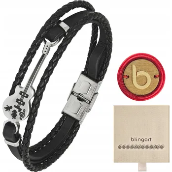 Náramek Dámský kožený náramek s kytarou, pletený