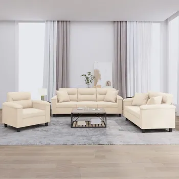 Pohovka 3dílná sedací souprava s polštáři béžová tkanina z mikrovlákna Béžová3202307