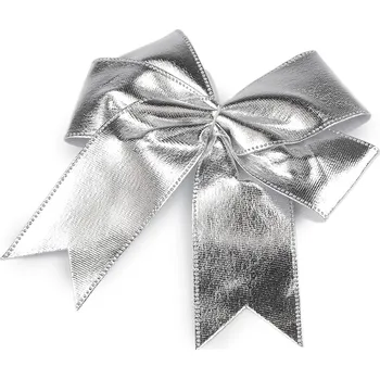 Vánoční dekorace Vánoční mašle metalická, střední, 4 (13x12 cm) stříbrná