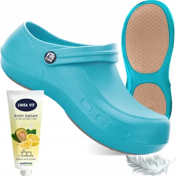 Pracovní obuv Zdravotní Kosmetické Kuchařské Pantofle Dřeváky FitClog Power Tyrkysové vel. 39