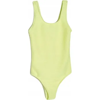 Dívčí plavky DÍVČÍ DĚTSKÉ PLAVKY ŽLUTÉ NEONOVÉ S PRUHY VEL. 110/116 (4-5 LET)