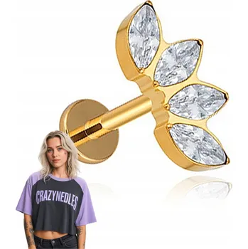 Piercing Titanový piercing do ucha labret zlatý s bílými zirkony helix lobe 1,2/8