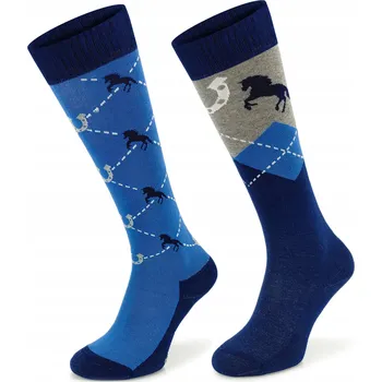 Pánské ponožky Asymetrické ponožky podkolenky s motivem koně a káro, velikost 39-42