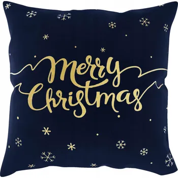 Povlak na polštářek DEKORAČNÍ VÁNOČNÍ POVLAK NA POLŠTÁŘ 45X45 SNOW TMAVĚ MODRÉ + ZLATÉ