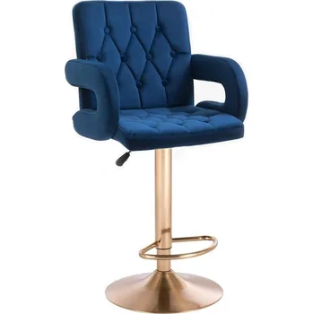 Barová židle LuxuryForm DESIGN Barová židle BOSTON VELUR na zlatém talíři - modrá