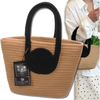 Plážová taška Slaměná kabelka Lumaca BB7 (Městská slaměná dámská kabelka 32 x 24 x 7 cm, přírodní béžová + černé doplňky)