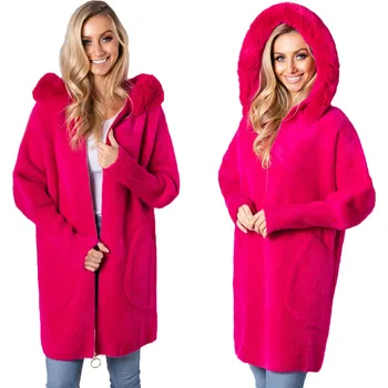 Dámský kabát Soprato dámský kabát oversize s kapuce a kožíšek 0199 dlouhý zip univerzální