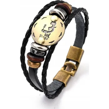 Náramek Kožený náramek, panna, s korálky, 21 cm