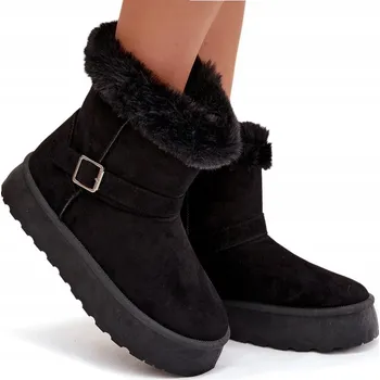 Dámská zimní obuv Dámské sněhule na platformě s kožíškem a přezkou, eko semiš, černé, velikost 37