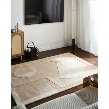 Bytový textil Koberec béžový vlna 160 x 230 cm obdélníkový tvar geometrický vzor moderní styl obývací pokoj Beliani