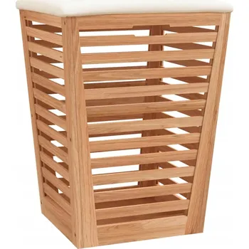 Koš na prádlo Dřevěná stolička do koupelny 2 v 1 s košem na prádlo, ořech, 40,5x4