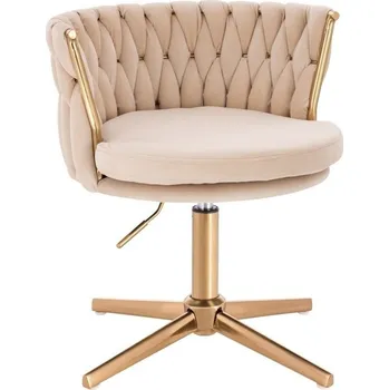 LuxuryForm DESIGN Kosmetická židle LYON VELUR na zlatém kříži - krémová