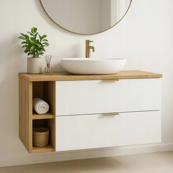 Koupelnový nábytek Skříňka pod umyvadlo 100 cm s regálem Bílá/Dub artisan Orio