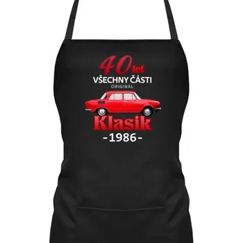 Žertovný předmět 40 let - všechny části originál - Klasik 1986 - zástěra s potiskem- Tričkový.cz