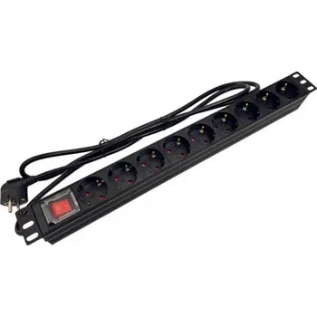 Rozvaděč Zásuvková lišta 19" 230V - 9 zásuvek (typ F - CEE 7/3 schuko), s vypínačem