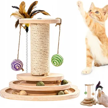 ŠKRABADLO PRO KOČKY VYSOKÝ PELÍŠEK SLOUPEK 2 VRSTVY KOLEJÍ PÉŘOVÁ HRAČKA