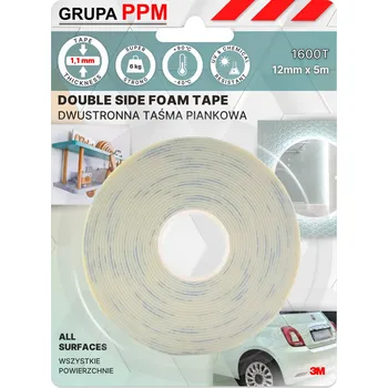 Lepicí páska PPM 3M 1600T OBOUSTRANNÁ PĚNOVÁ PÁSKA 1,1MM PRO VŠECHNY POVRCHY 12MMX5M