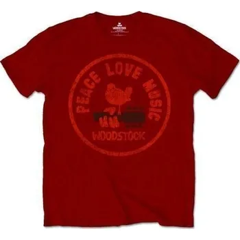 Pánské tričko Woodstock Love Peace Music Maroon Red XL Tričko