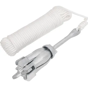 Člun zahrada-XL Skládací kotva s lanem stříbrná 6 kg žárově pozinkovaná litina 94277