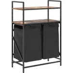 Koš na prádlo s výsuvnými vaky, černý, kouřový dub, 67x33x97 cm