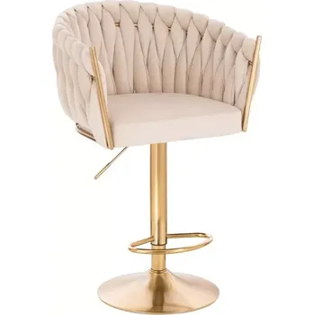 Jídelní židle LuxuryForm DESIGN Barová židle NORDEN VELUR na zlatém talíři - krémová