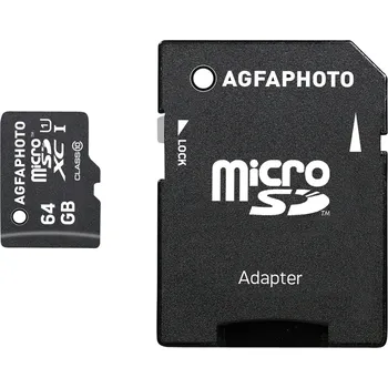 Paměťová karta AgfaPhoto MicroSDXC UHS-I 64GB Vysokorychlostní Class 10 U1 + adaptér