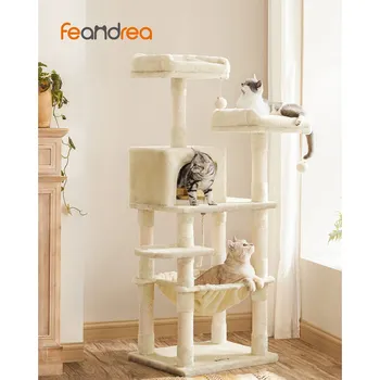 FEANDREA Strom pro kočky, 143x55x45cm, béžový Kočičí strom