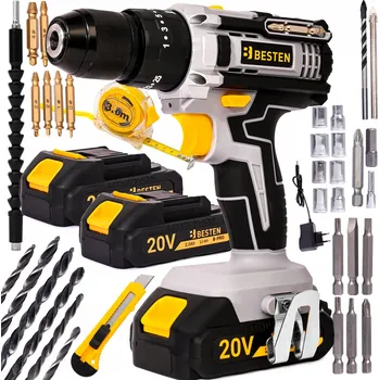 21V akumulátorový Aku Šroubovák s 2 bateriemi LED, pouzdro BESTEN