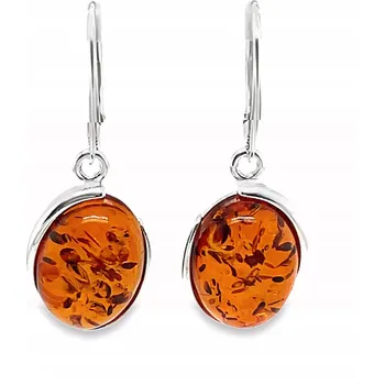 Náušnice DUŻE Kolczyki srebrne z BURSZTYNEM anglické zapínání KOŇAKOVÝ FILM