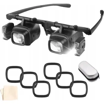 Lupa LUPA S LED OSVĚTLENÍM NA HLAVU, 4 VÝMĚNNÉ ČOČKY 2X 6X 10X 24X S POUZDRO