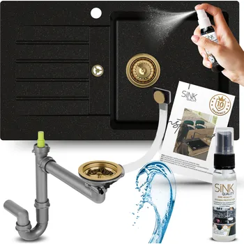 Granitový dřez DŘEZ kuchyňský GRANITOVÝ dřez zlatý JEDNOKOMOROVÝ S ODKAPÁVAČEM + sifon