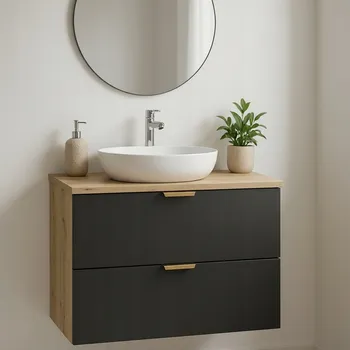 Koupelnový nábytek Skříňka pod umyvadlo do koupelny 80 cm Černá/Dub artisan Orio