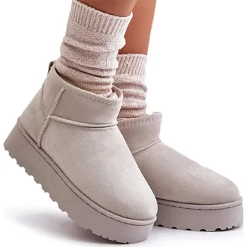 Dámská zimní obuv Dámské sněhule zateplené kožíškem na silné platformě světle šedé 40