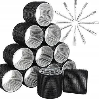 Natáčka na vlasy SADA NA VLASY 12X ČERNÉ NATÁČKY 12X KLIPY DÁMSKÉ LOKNY ÚČES