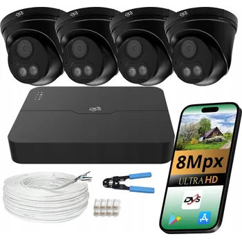 Bezpečnostní kamera Sada monitoringu: 4 černé kopulovité IP PoE kamery 8 Mpx 4K Dual Light APK