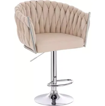 Jídelní židle LuxuryForm DESIGN Barová židle NORDEN VELUR na stříbrném talíři - krémová