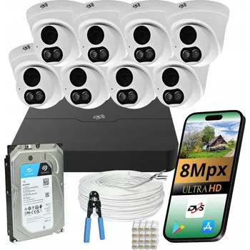 Bezpečnostní kamera SADA 8 KAMER PRO DOMÁCÍ MONITORING KOPULOVÉ 4K 8Mpx DVS IP PoE 1TB Audio LED