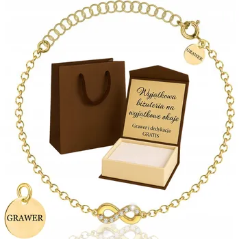 Náramek ZLATÝ DÁMSKÝ NÁRAMEK Au 585/Ag 925 NEKONEČNO ZIRKONY + GRAVÍROVÁNÍ DÁREK